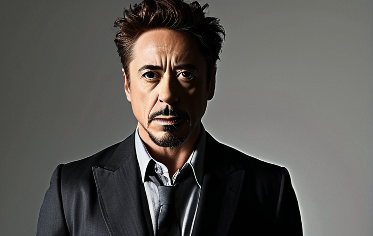A powerful, inspiring image of Robert Downey Jr. in a moment of triumph, symbolizing his incredible comeback. He stands confidently, with a subtle visual transition from a dark, challenging past (perhaps faded, troubled figures or abstract shadows) on one side, moving into a bright, hopeful future on the other. The lighting is cinematic and uplifting, emphasizing resilience and redemption, with a clear, determined look on his face.